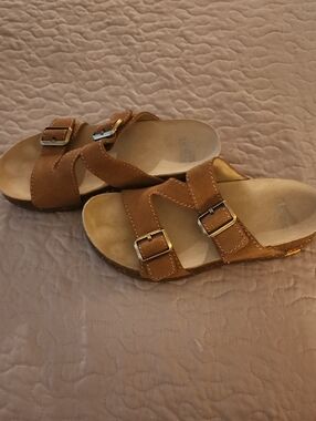 Dansko Tan Double-Buckle Slide Sandals, Like New